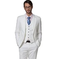 Wholesale Classic White Men s Wedding Suits Three Pieces Blazer Pant Vest High Quality Bridegroom Tuxedos With Peaked Lapel For Sale