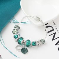Wholesale charm bead alloy silver plated bracelet Suitable for Pandora style Green Crystal Tetrafolium bracelet jewelry