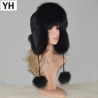 Wholesale New Style Winter Genuine Real Fox Fur Hat Women Natural Real Fox Fur Cap Quality Warm Russia Real Fox Fur Bomber Caps D19011503