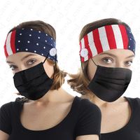 Wholesale USA Flag Print Headband with button for face mask Cover Elastic Ear Protection Mask Holder Sports Yoga stretchy Hairband Headwrap D52703