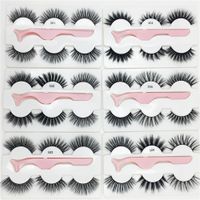 Wholesale 3 pairs faux mink eyelashes with tweezers New Pairs set with pc tweezer Thick Wispy Long Fluffy Dramatic Lashes