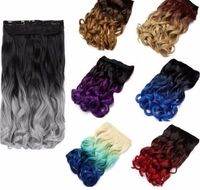 Wholesale 24 quot Black Brown Synthetic Wavy Long Hair Extensions On Clips Ombre Grey Pink Red High Temperature Clip In Pieces