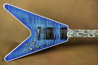 Wholesale Rare Flamethrower Flying V Ultima Fire Tiger Blue Flame Maple Top Electric Guitar White Pearloid Abalone Flame Inlay Pickups
