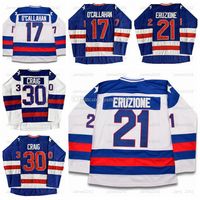 Wholesale Shipping From US Mike Eruzione Jack O Callahan Jim Craig Miracle On Ice Team USA Hockey Jersey Blue White Stitched S XL