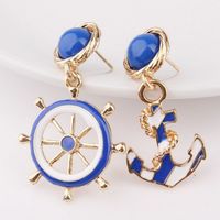 Wholesale Hot Fashion Jewelry Women s Blue Sea Anchor Dangle Stud Earrings Lady Earrings S175