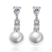 Wholesale 925 Sterling Silver Fashion Shiny Crystal Imitation Pearl Long Stud Earrings for Women Jewelry Birthday Gift White Gold Plated