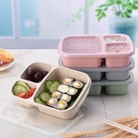 Wholesale Wheat Straw Lunch Box Grid Meal Storage Lunch Container Food Preparation Box Outdoor Camping Boxes OOA7443
