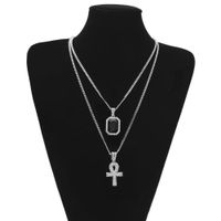 Wholesale 2019 Men s Egyptian Ankh Key of Life Necklace set Bling iced out Cross Mini Gemstone Pendant Gold Silver chain For women Hip Hop Jewelry