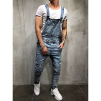Wholesale hot saleMens Ripped Jeans JumpsuitsStreet Distressed Denim Bib Overalls For Man Suspender Pants Size S xxxl