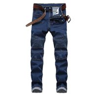 Wholesale Men s ripped creased light jeans designer long slim trousers with holes mid rise straight size high quality zipper fly