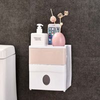 Wholesale Bathroom Waterproof Tissue Box Plastic Bath Toilet Paper Holder Wall Mounted Paper Storage Box Double Layer No Trace Bathroom Shelf