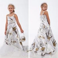 Wholesale Beautiful White Real Tree Camo Lace Flower Girl Dresses Custom Online Toddler Kids Formal Wedding Wear Camouflage Satin Birthday Party Gowns