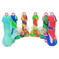 Wholesale 7 inch sexy silicone water dick penis beaker bongs with glass bowl unique unbreakable lady women smoking oil wax dab bubbler pipes