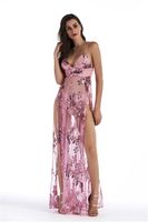 Wholesale Womens Dresses V Neck Sexy Floor Length Fashion Female Clothing Night Club Bohemian Style Ladies Apparel Summer Sequined Split