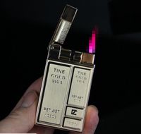 Wholesale Gold bar Brick Shaped Cigarette Windproof lighter Ultra thin Men Butane Metal Smoking lighters No Gas Red Straight Fire With Gift Box