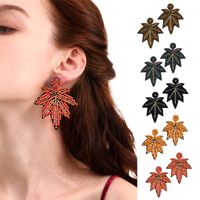 18K Gold Plated Harajuku design 3D Retro Green maple leaf Charm Women Girls Dangle Earring
