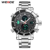 Wholesale WEIDE Mens Quartz Digital Sports Auto Date Back Light Alarm Repeater Multiple Time Zones Stainless Steel Band Clock Wrist Watch