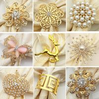 Wholesale 9 Styles Pearl Napkin Buckle Alloy Deer Napkin Ring Newest Gold plated Butterfly Flower Napkin Ring Table Decoration CCA11543 pcsN