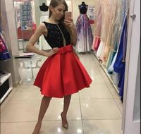 Wholesale 2019 Black and Red Satin A Line Short Homecoming Dresses with Bow Rhinestone Custom Made Graduation Party Gowns