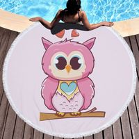 Wholesale Portable Beach Towel Cute Owl Printed Round Picnic Mat Funny Cartoon Yoga Mat Best Bath Towel Microfiber for Baby Sleeping Blanket for Kids