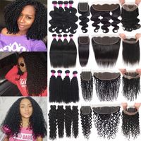 Wholesale Brazilian Human Hair Wefts With Closure Deep Wave Curly Virgin Hair Bundles With x4 Lace Frontal Human Hair Weaves With Lace Frontal