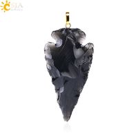 Wholesale Men Raw Gems Black Obsidian Charms Pendant for Necklace Arrowhead Rough Healing Point Natural Stone Pendants Many Size