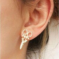 Wholesale Women Girls Cool Scissors Earrings Fashion Unique Punk Ear Stud Earring Jewelry Gold Silver