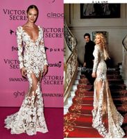 Wholesale Zuhair Murad Sheer Lace Evening Dresses Long Sleeves V Neck Appliques Long CANDICE SWANEPOEL Wears Illusion Prom Celebrity Party Gowns