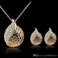 Wholesale Set Wedding Earrings Solid Gold Silver Plated Long graceful Necklace Pendants Gift Set Indian African Jewellery Party Jewelry Sets