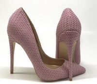 Wholesale new style Light Pink Weave Heel height cm cm cm large size Women s Red bottom high heel shoes banquet Cusp Fine heel Single shoes