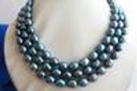 Wholesale necklace Strands MMX13MM Black Rice Freshwater Pearl Necklace NEW