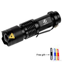 Wholesale Mini LED Flashlight LM Q5 T6 LED Torch Adjustable Focus Zoom Flash Light Lamp use and battery Give gift