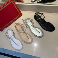 Wholesale Summer classic rc T strap sandals Bow Flat shoes women designer sandals fashion luxury designer flip flops women sandal with pearls