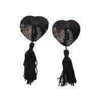 Wholesale Pair Adhesive Breast Pasties Sequins Nipple Stickers Cover Lave Heart Tassel Breast Concealer Pad for Women Black