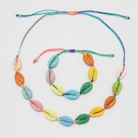 Wholesale Colorful Alloy Beach Shell Necklace Chokers Bracelets Bohemian Handmade Woven Wristbands Conch Bracelet Colors