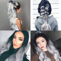 Pelucas Resistentes Al Calor Sintético Frente Del Calor De Las Pelucas Delanteras Del Cordón Del Pelo Gris Negro De Las Mujeres Atractivas
