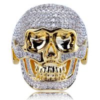 Wholesale Men s Hip Hop Gold Jewelry Punk Skull Ring Natural White Sapphire Diamond Cz Ring Boyfriend Gift Size