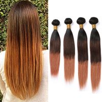 Wholesale B Ombre Human Hair Bundles Dark Root Brown to Medium Auburn Ombre Brazilian Virgin Hair Extensions Straight Tone Human Hair Weaves