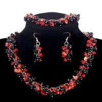 Wholesale Stone Jewelry Sets Vintage Full Black Red Nature Coral Beads Earrings Bracelets Choker Necklaces Women