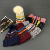 Wholesale Rainbow Stripe Knit Beanie Hat Fashion Candy Color Rolled Edge Crochet Hat Outdoor Warm Winter Elastic Ski Cap TTA1684