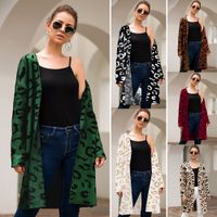 Wholesale Leopard Print Long Cardigans Winter Clothes Women Open Stitch Autumn Pockets Slim Casual Knitted Sweater Coats Hot Sale