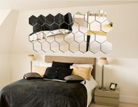 36pcs Wall Mirror Acrylic Diy Hexagon Removable Imitated Glass Mirror Sticker Home Bedroom Living Room Decorative Mirror Decal New 9 2cm