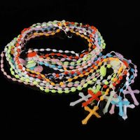 Wholesale DHL Shipping Luminous Noctilucent Necklace Cross Pendant Glow In Dark Plastic Rosary Beads Necklaces Fashion Religious Jewelry Gift B110F