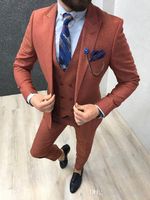 Wholesale 2019 Summer Groom Tuxedos Groomsmen Peak Lapel Wool Best Man Blazer Mens Wedding Suits Jacket Pants Tie Vest