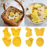 Wholesale 4Pcs set Easter Bunny Pattern Plastic Baking Mold Kitchen Biscuit Cookie Cutter Pastry Plunger D Die Fondant Cake Decorating Tools
