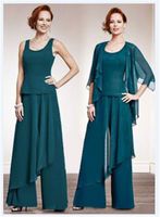 Wholesale Turquoise Formal Women Mother Pants Suits Mother of The Bride Pant Suits Office Business Lady Jacket For Wedding Party Bridal Evening Wear