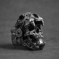 Wholesale Cool Mens Boys L Stainless Steel Biker Rings Vintage Indian Jaguar Warrior Skull Punk Ring Gothic Jewelry Gift for Him Size