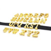 Wholesale 8MM Gold Half Rhinestone Slide Letters A T Can Choose Each Letters Fit DIY Wristband Bracelet LSSL35