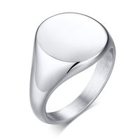 Wholesale Free Custom Engraving Silver Round Face Signet Rings in Stainless Steel Unisex Personalized Rings
