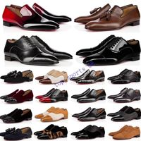Wholesale designer mens shoes loafers black red spike Patent Leather Slip On Dress Wedding flats bottoms Shoe for Business Party shoes